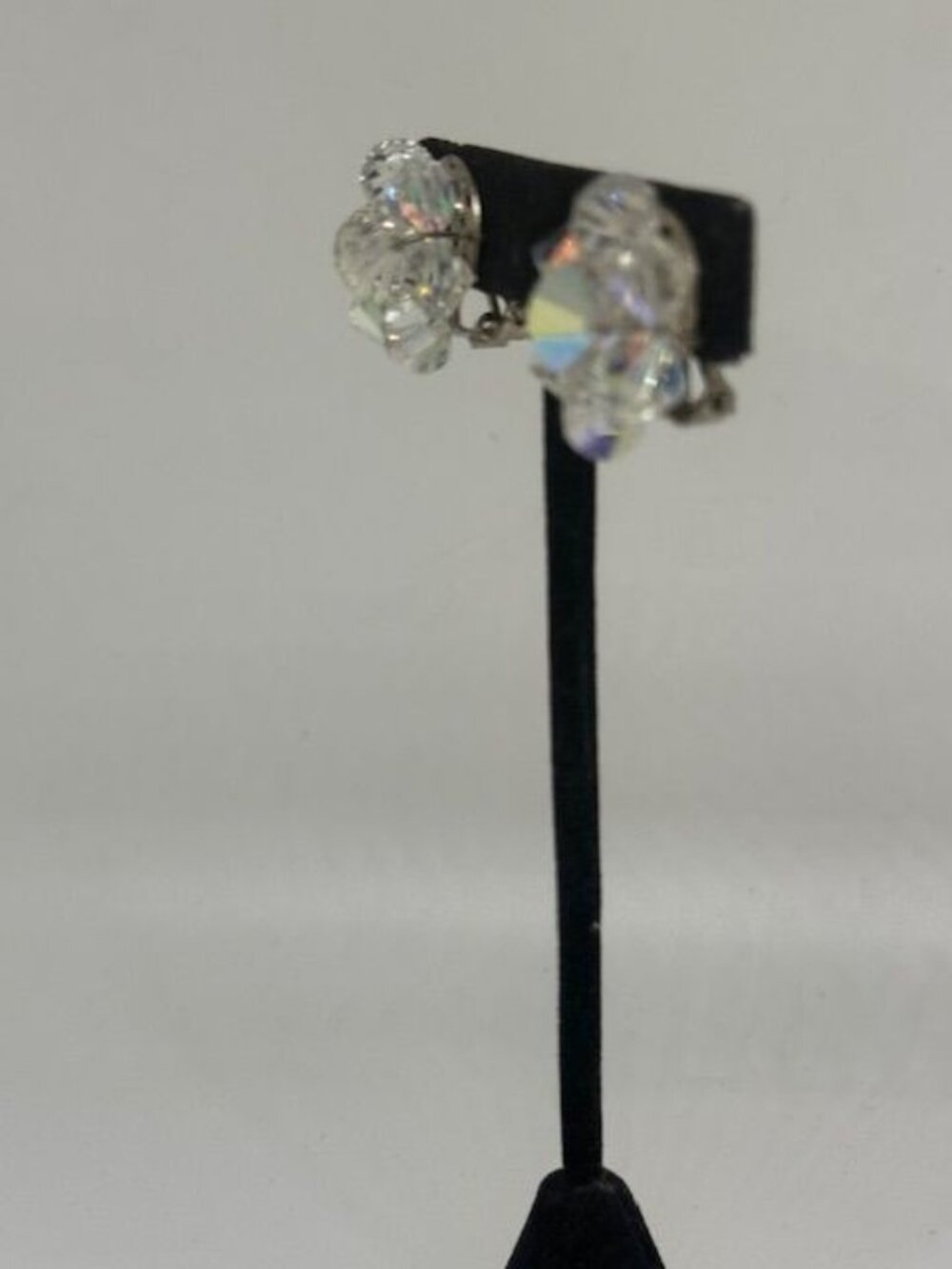 Vintage Aurora Borealis Beaded Cluster Clip On Earrings - Picture 2 of 4